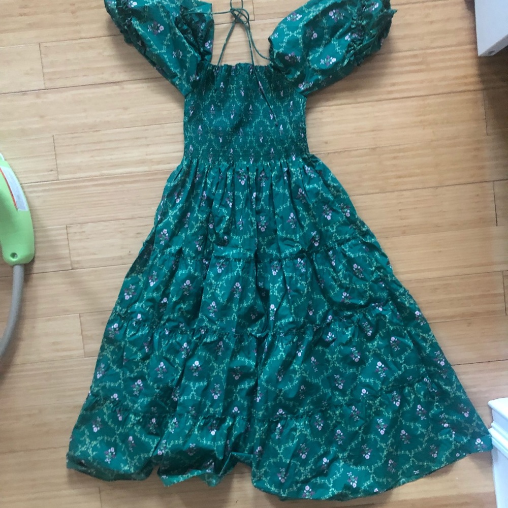 Hill House Home nap dress in Emerald Trellis Nesli Xs